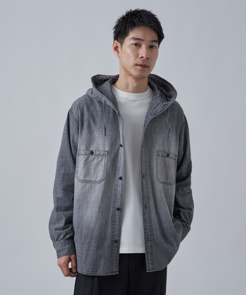 B.C STOCK（ベーセーストック）の「シャンブレー フードシャツ（シャツ/ブラウス・メンズ・ネイビー/ブラック・MEDIUM/LARGE）」の4枚目の写真