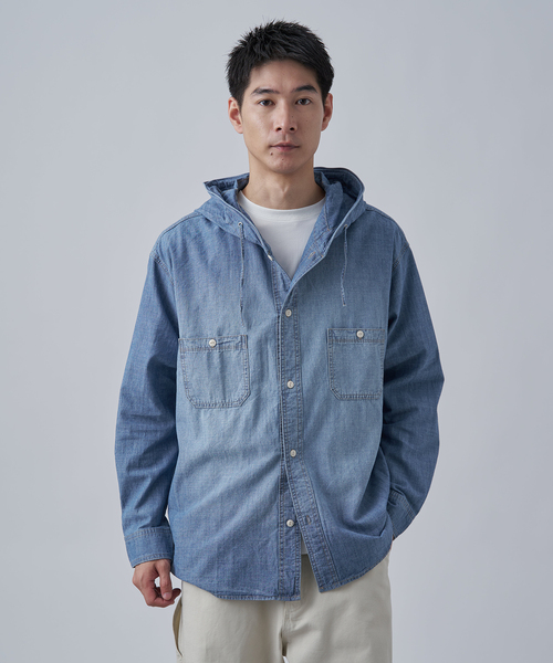 B.C STOCK（ベーセーストック）の「シャンブレー フードシャツ（シャツ/ブラウス・メンズ・ネイビー/ブラック・MEDIUM/LARGE）」の8枚目の写真