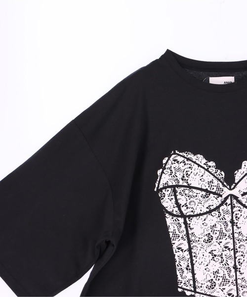 ANAP(アナップ)の「レース ビスチェ プリント 7分袖 オーバーサイズ ロンT(Tシャツ/カットソー・レディース・オフホワイト/ダークアッシュ・F)」の16枚目の写真