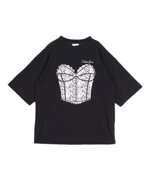 ANAP(アナップ)の「レース ビスチェ プリント 7分袖 オーバーサイズ ロンT(Tシャツ/カットソー・レディース・オフホワイト/ダークアッシュ・F)」の19枚目の写真