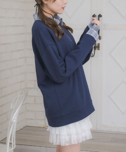 ems excite（エムズエキサイト）の「シャツレイヤード風トレーナー（Tシャツ/カットソー・レディース・ブラウン/ホワイト系その他/ダークブルー・FREE）」の3枚目の写真