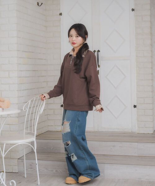 ems excite（エムズエキサイト）の「シャツレイヤード風トレーナー（Tシャツ/カットソー・レディース・ブラウン/ホワイト系その他/ダークブルー・FREE）」の21枚目の写真