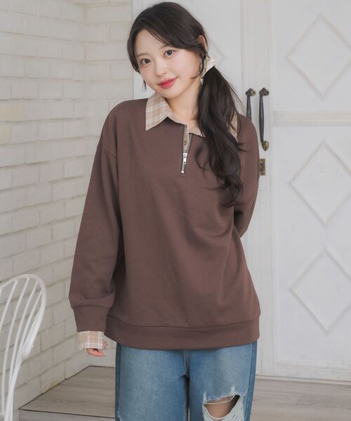 ems excite（エムズエキサイト）の「シャツレイヤード風トレーナー（Tシャツ/カットソー・レディース・ブラウン/ホワイト系その他/ダークブルー・FREE）」の20枚目の写真