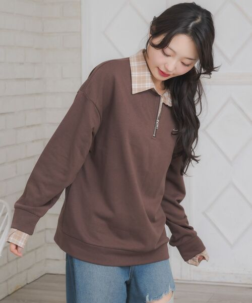 ems excite（エムズエキサイト）の「シャツレイヤード風トレーナー（Tシャツ/カットソー・レディース・ブラウン/ホワイト系その他/ダークブルー・FREE）」の19枚目の写真