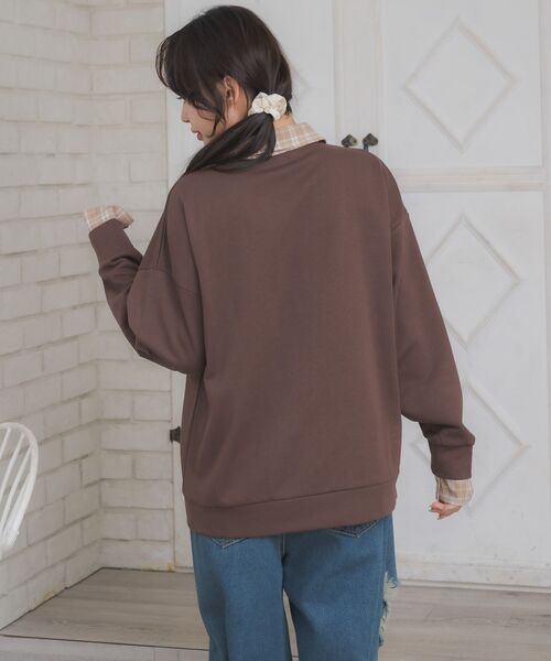 ems excite（エムズエキサイト）の「シャツレイヤード風トレーナー（Tシャツ/カットソー・レディース・ブラウン/ホワイト系その他/ダークブルー・FREE）」の18枚目の写真