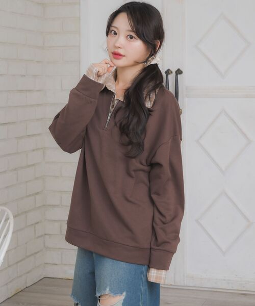 ems excite（エムズエキサイト）の「シャツレイヤード風トレーナー（Tシャツ/カットソー・レディース・ブラウン/ホワイト系その他/ダークブルー・FREE）」の17枚目の写真