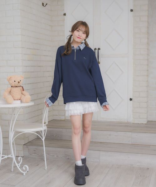 ems excite（エムズエキサイト）の「シャツレイヤード風トレーナー（Tシャツ/カットソー・レディース・ブラウン/ホワイト系その他/ダークブルー・FREE）」の16枚目の写真