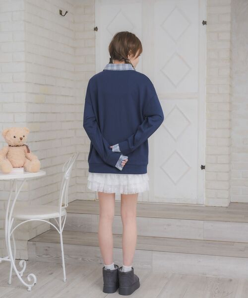 ems excite（エムズエキサイト）の「シャツレイヤード風トレーナー（Tシャツ/カットソー・レディース・ブラウン/ホワイト系その他/ダークブルー・FREE）」の14枚目の写真