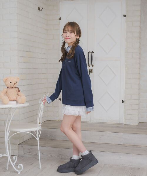 ems excite（エムズエキサイト）の「シャツレイヤード風トレーナー（Tシャツ/カットソー・レディース・ブラウン/ホワイト系その他/ダークブルー・FREE）」の13枚目の写真