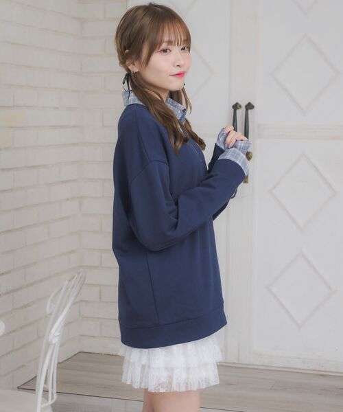 ems excite（エムズエキサイト）の「シャツレイヤード風トレーナー（Tシャツ/カットソー・レディース・ブラウン/ホワイト系その他/ダークブルー・FREE）」の11枚目の写真