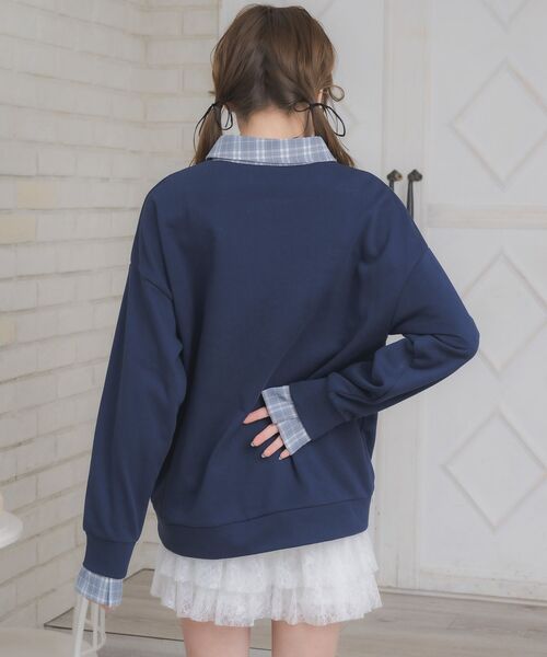 ems excite（エムズエキサイト）の「シャツレイヤード風トレーナー（Tシャツ/カットソー・レディース・ブラウン/ホワイト系その他/ダークブルー・FREE）」の10枚目の写真