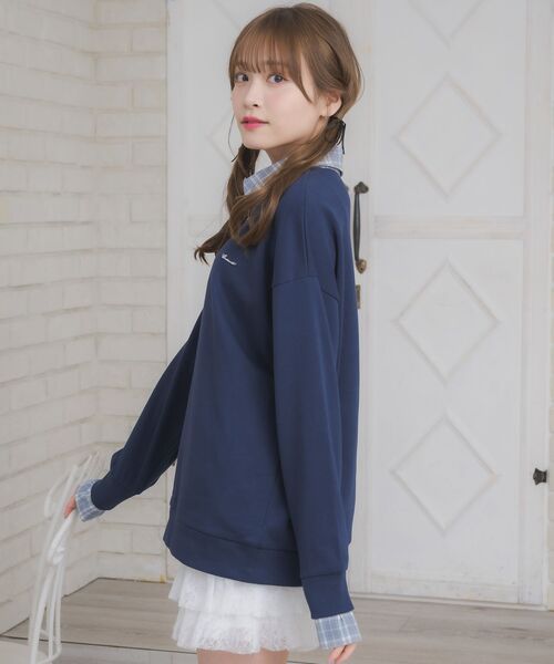 ems excite（エムズエキサイト）の「シャツレイヤード風トレーナー（Tシャツ/カットソー・レディース・ブラウン/ホワイト系その他/ダークブルー・FREE）」の9枚目の写真