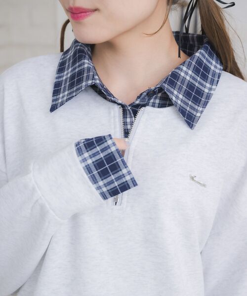 ems excite（エムズエキサイト）の「シャツレイヤード風トレーナー（Tシャツ/カットソー・レディース・ブラウン/ホワイト系その他/ダークブルー・FREE）」の8枚目の写真