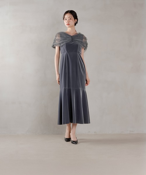 チュール ビジュー ドット ドッキング ベロア マーメイド ワンピース