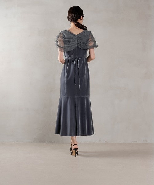 チュール ビジュー ドット ドッキング ベロア マーメイド ワンピース