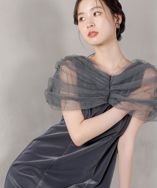 チュール ビジュー ドット ドッキング ベロア マーメイド ワンピース