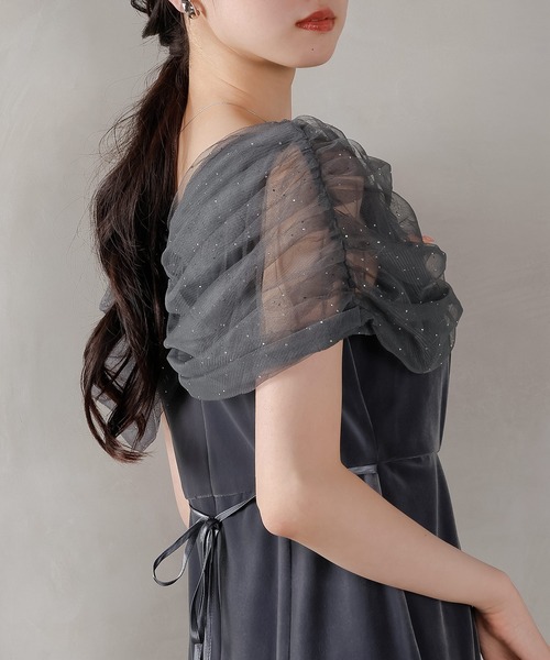 Kana（カナ）の「チュール ビジュー ドット ドッキング ベロア マーメイド ワンピース ドレス パーティー 結婚式 お呼ばれ オケージョン（ドレス・レディース・ブラック/チャコールグレー・M）」の22枚目の写真