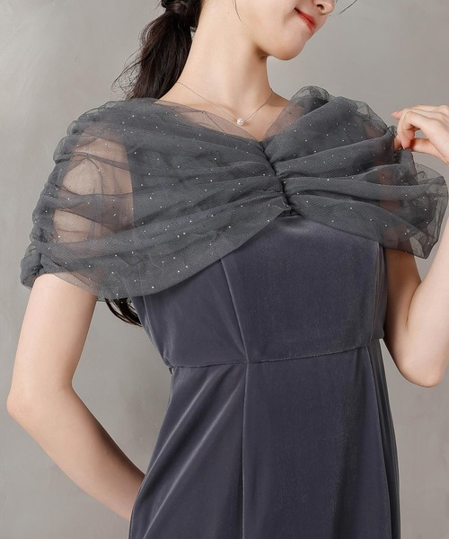 チュール ビジュー ドット ドッキング ベロア マーメイド ワンピース