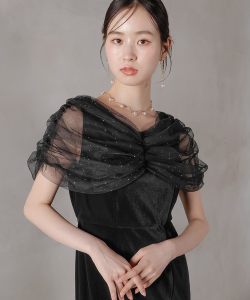 Kana（カナ）の「チュール ビジュー ドット ドッキング ベロア マーメイド ワンピース ドレス パーティー 結婚式 お呼ばれ オケージョン（ドレス・レディース・ブラック/チャコールグレー・M）」の6枚目の写真