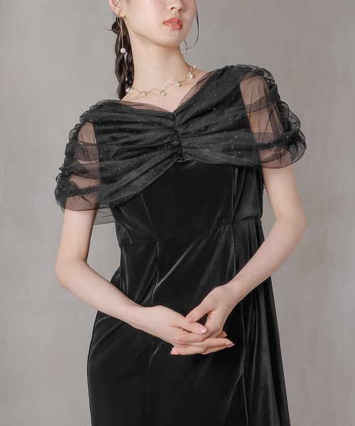 チュール ビジュー ドット ドッキング ベロア マーメイド ワンピース