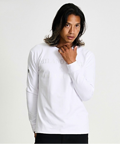 VIOLA(ヴィオラ)の「『VIOLA rumore/ヴィオラ ルモーレ』ロゴプリント入りクルーネック長袖カットソー(Tシャツ/カットソー・メンズ・ブラック/ホワイト/ホワイト×シルバー・M/XL/L)」の2枚目の写真
