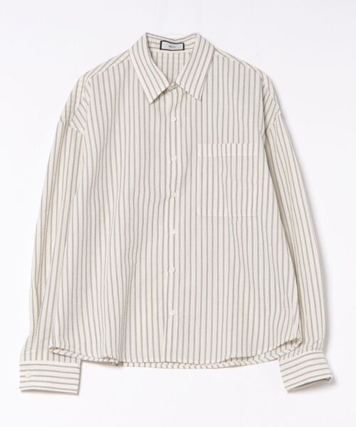 a.p.o.v.(エーピーオービー)の「a.p.o.v. クロップド丈シアサッカーストライプシャツ(シャツ/ブラウス・メンズ・ブラウン/アイボリー/ライトブルー・ONESIZE)」の8枚目の写真