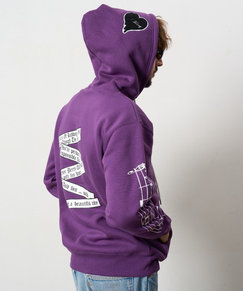 STUD MUFFIN（スタッドマフィン）の「STUD MUFFIN/スタッドマフィン/リリックリボン&MUSICプリント ハートサガラパッチワーク プルオーバー（パーカー・メンズ・ブラック/パープル・3/2/4）」の12枚目の写真