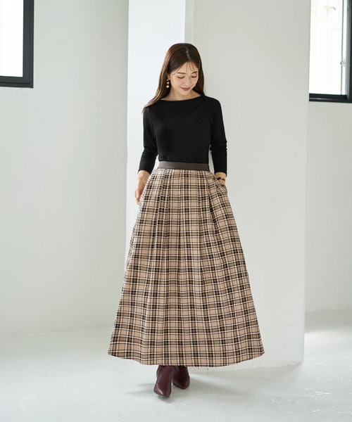 STYLE DELI（スタイルデリ）の「立体ステッチチェック柄スカート（スカート・レディース・ベージュ系/ブラック系・01/02）」の3枚目の写真