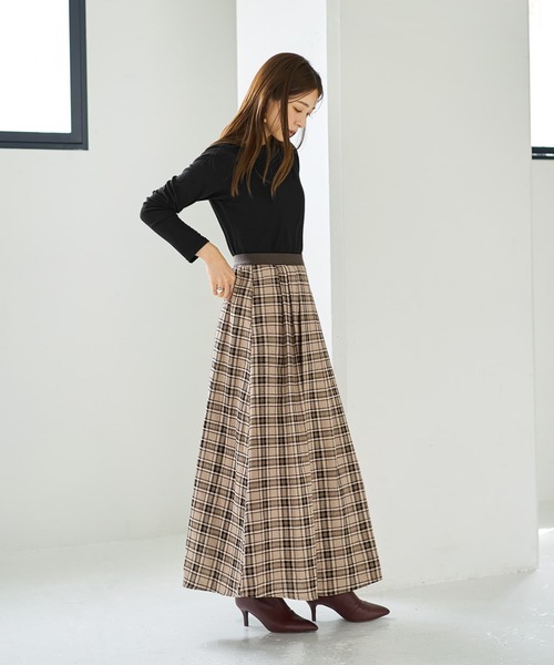 STYLE DELI（スタイルデリ）の「立体ステッチチェック柄スカート（スカート・レディース・ベージュ系/ブラック系・01/02）」の5枚目の写真