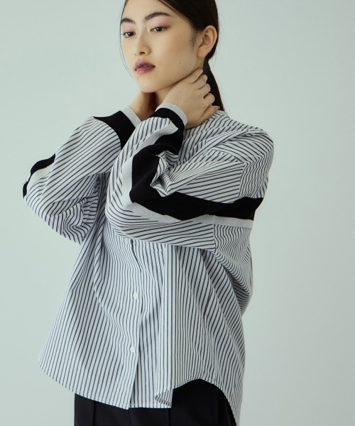 VICKY（ビッキー）の「バックヨークラインバンドカラーブラウス≪手洗い可能≫（シャツ/ブラウス・レディース・ホワイト系その他/ライトグレー/オフホワイト/ブラウン系その他・M）」の2枚目の写真