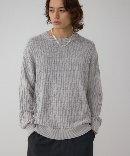AZUL by moussy(アズールバイマウジー)の「ヴィンテージライクジャガードニット(ニット/セーター・メンズ・グレー/ライトブラック/ブラウン・MEDIUM/LARGE)」の2枚目の写真