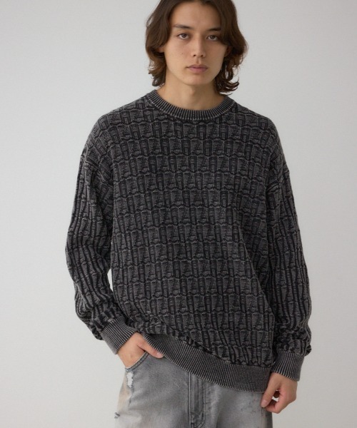 AZUL by moussy(アズールバイマウジー)の「ヴィンテージライクジャガードニット(ニット/セーター・メンズ・グレー/ライトブラック/ブラウン・MEDIUM/LARGE)」の1枚目の写真