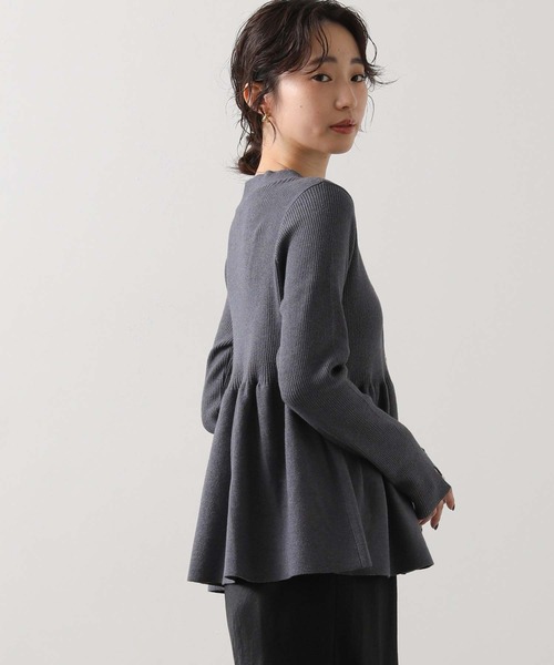 セール】リブペプラムフレアVネックカーディガン（カーディガン