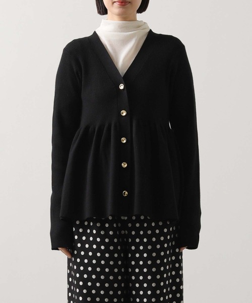 セール】リブペプラムフレアVネックカーディガン（カーディガン