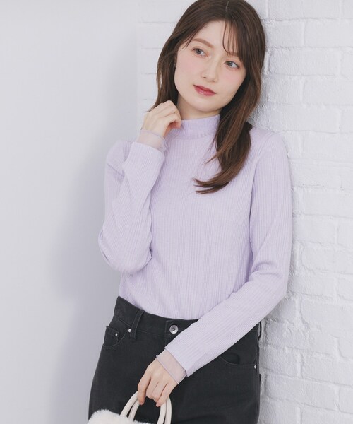 ランダムリブハイネックトップス【洗濯機OK/吸湿発熱】（Tシャツ