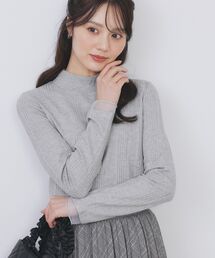 index | ランダムリブハイネックトップス【洗濯機OK/吸湿発熱】(Tシャツ/カットソー)