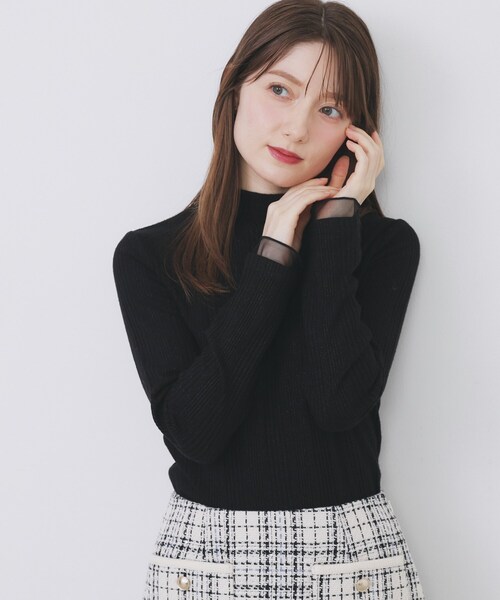 セール】ランダムリブハイネックトップス【洗濯機OK/吸湿発熱】（T