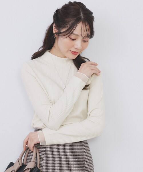 ランダムリブハイネックトップス【洗濯機OK/吸湿発熱】（Tシャツ