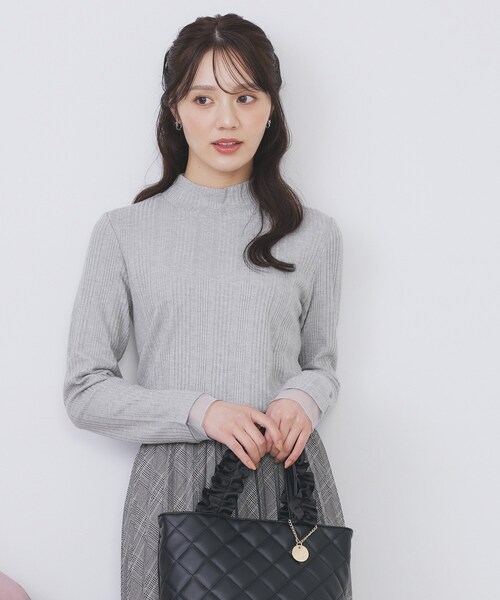 セール】ランダムリブハイネックトップス【洗濯機OK/吸湿発熱】（T