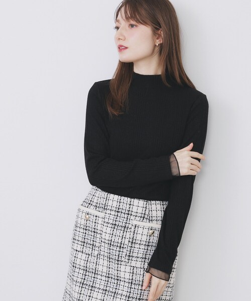 ランダムリブハイネックトップス【洗濯機OK/吸湿発熱】（Tシャツ