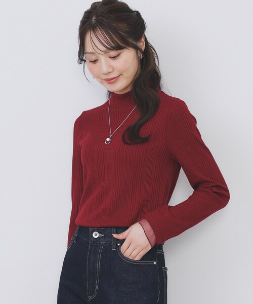 ランダムリブハイネックトップス【洗濯機OK/吸湿発熱】（Tシャツ