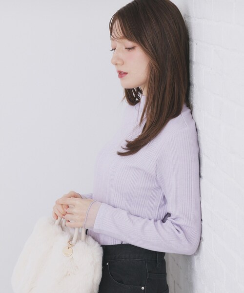 index（インデックス）の「ランダムリブハイネックトップス【洗濯機OK/吸湿発熱】（Tシャツ/カットソー・レディース・オフホワイト/グレー/ワイン系2/ブラック/パープル系1・36/38/40/42）」の19枚目の写真