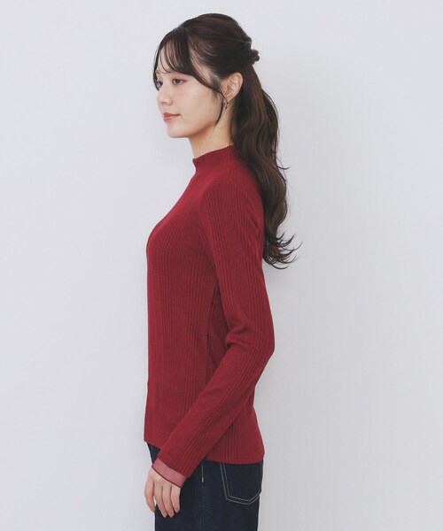 ランダムリブハイネックトップス【洗濯機OK/吸湿発熱】（Tシャツ