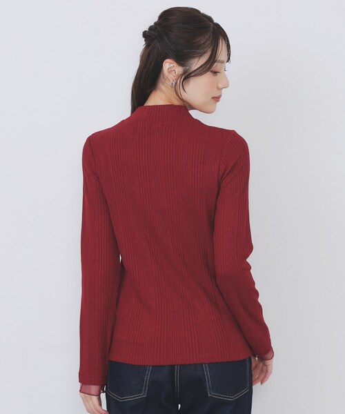 ランダムリブハイネックトップス【洗濯機OK/吸湿発熱】（Tシャツ