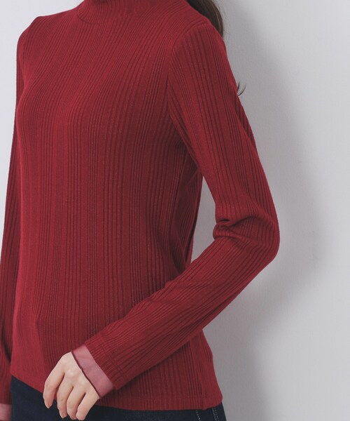 セール】ランダムリブハイネックトップス【洗濯機OK/吸湿発熱】（T