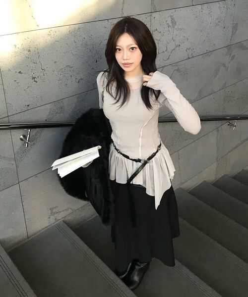 FLAREUP（フレアアップ）の「Layered Lace Frill Long Sleeve (FL-137_Gray)（Tシャツ/カットソー・レディース・グレー/ブラック/クリーム・OS）」の13枚目の写真