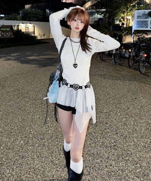 FLAREUP（フレアアップ）の「Layered Lace Frill Long Sleeve (FL-137_Gray)（Tシャツ/カットソー・レディース・グレー/ブラック/クリーム・OS）」の14枚目の写真