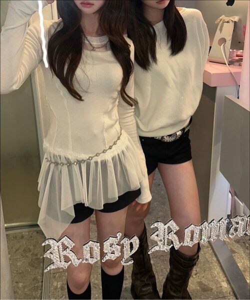 FLAREUP（フレアアップ）の「Layered Lace Frill Long Sleeve (FL-137_Gray)（Tシャツ/カットソー・レディース・グレー/ブラック/クリーム・OS）」の6枚目の写真