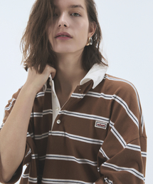 WIRE STRIPE RUGBY SHORT SLEEVE T-SHIRT BROWN