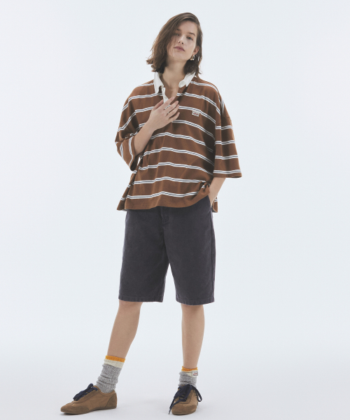 NOHANT(ノアン)の「WIRE STRIPE RUGBY SHORT SLEEVE T-SHIRT BROWN(ポロシャツ・メンズ・ブラウン・SMALL/MEDIUM/LARGE)」の2枚目の写真